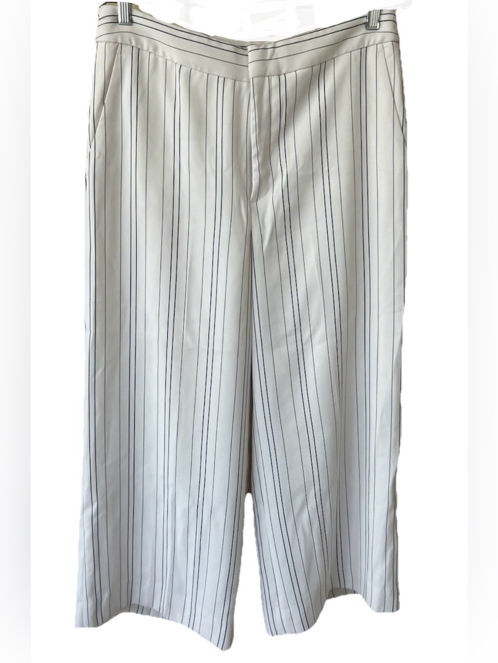 Banana Republic Snow Day Cropped Trousers 10 Ivory Navy Stripe